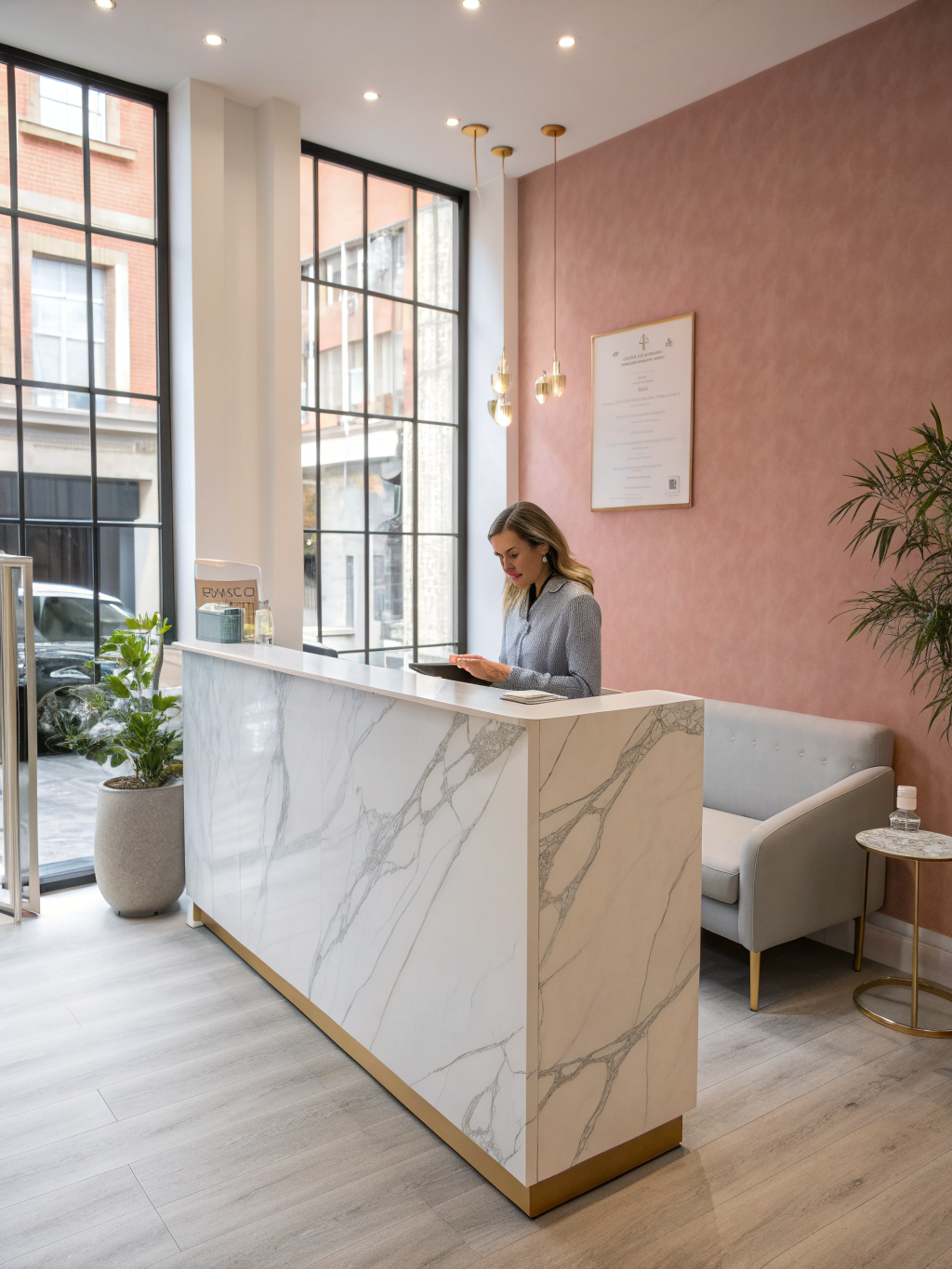 Recepção moderna e acolhedora